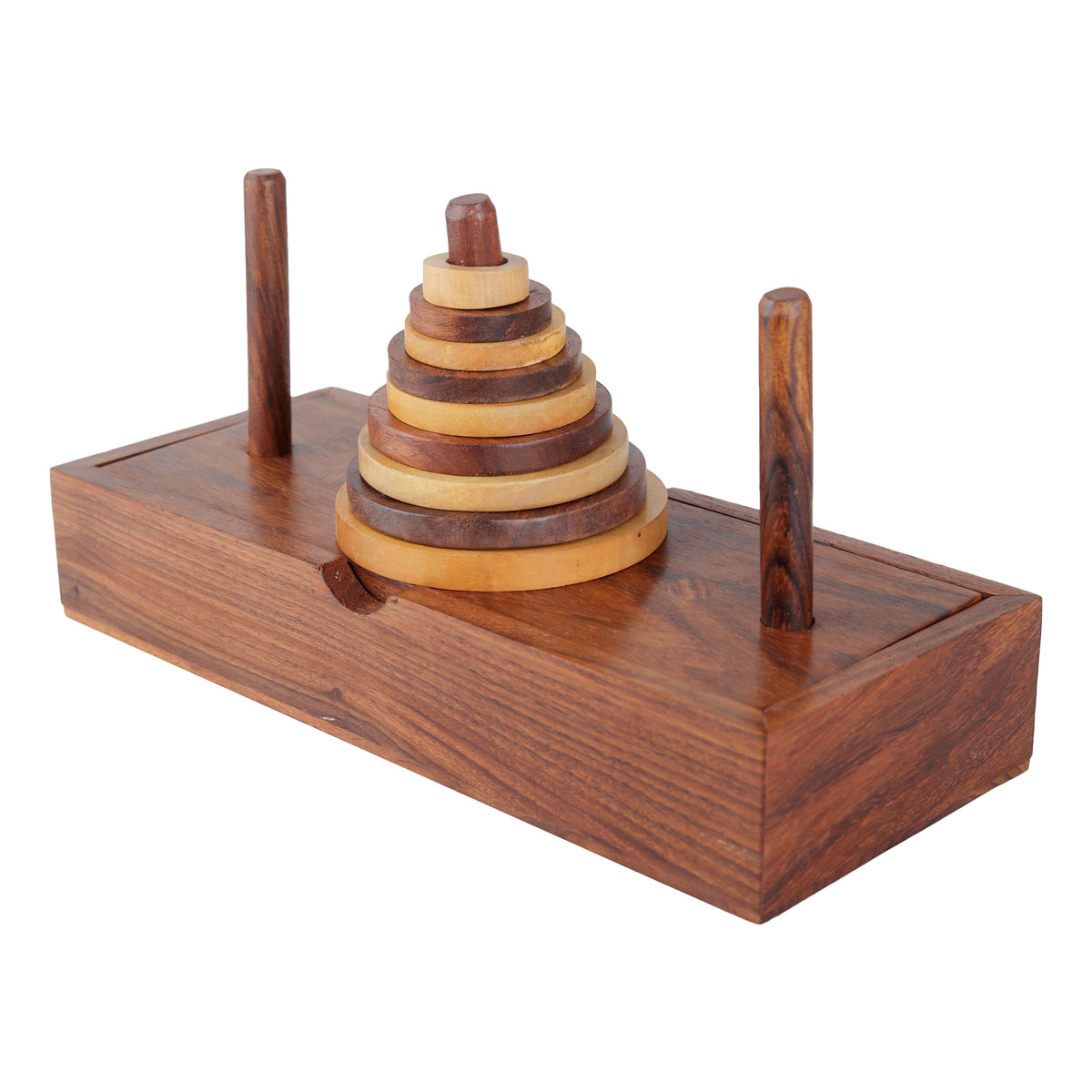 Handmade Wooden 9-Loops Tower of Hanoi Puzzle Game