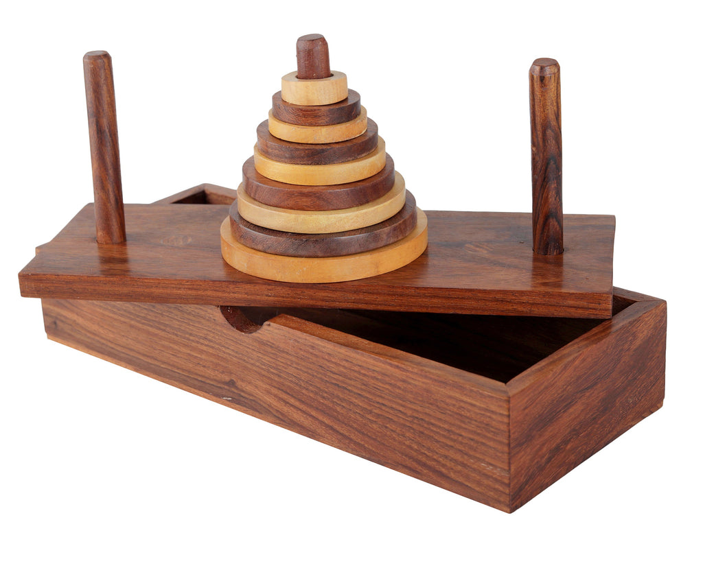 Handmade Wooden 9-Loops Tower of Hanoi Puzzle Game