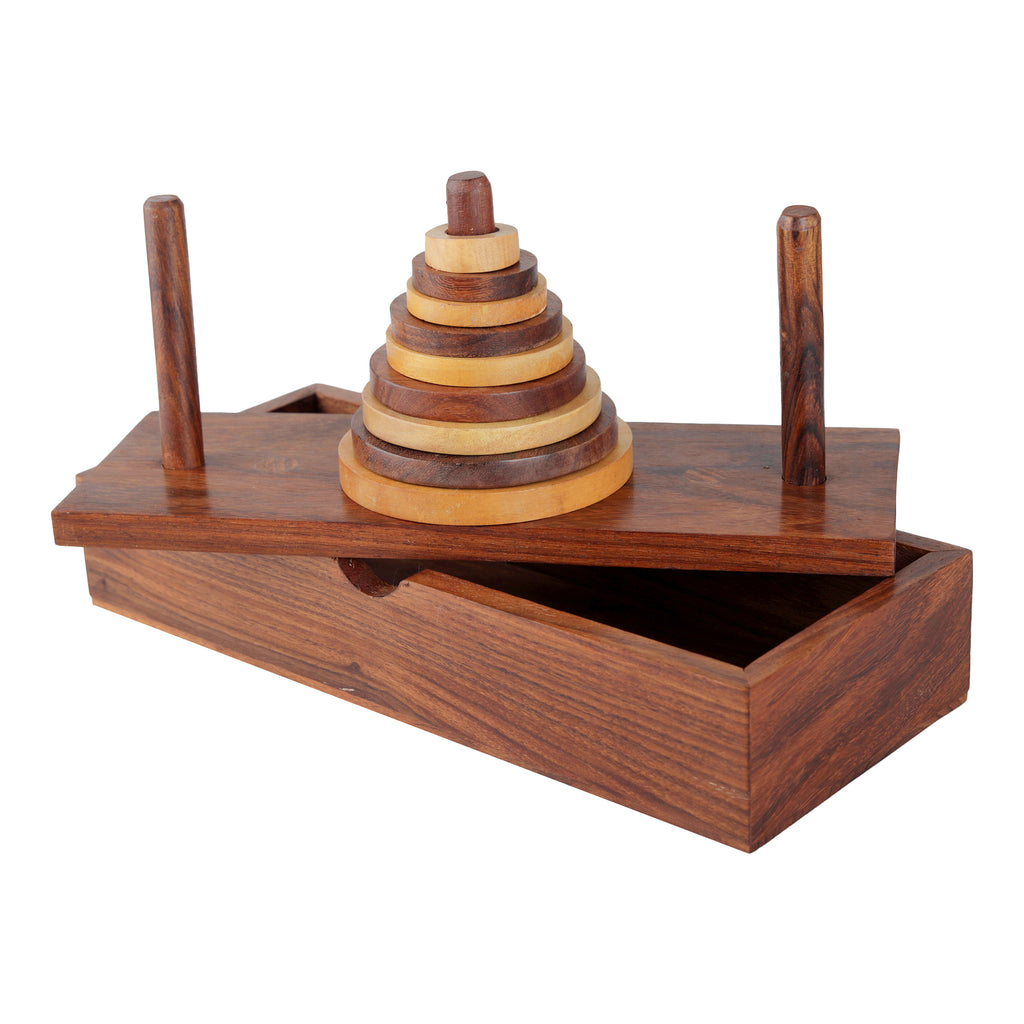 Handmade Wooden 9-Loops Tower of Hanoi Puzzle Game
