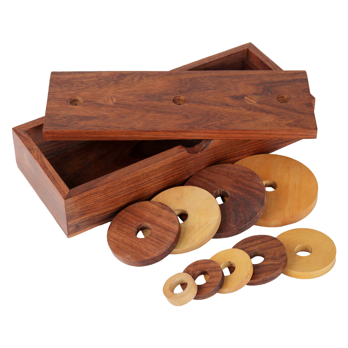 Handmade Wooden 9-Loops Tower of Hanoi Puzzle Game