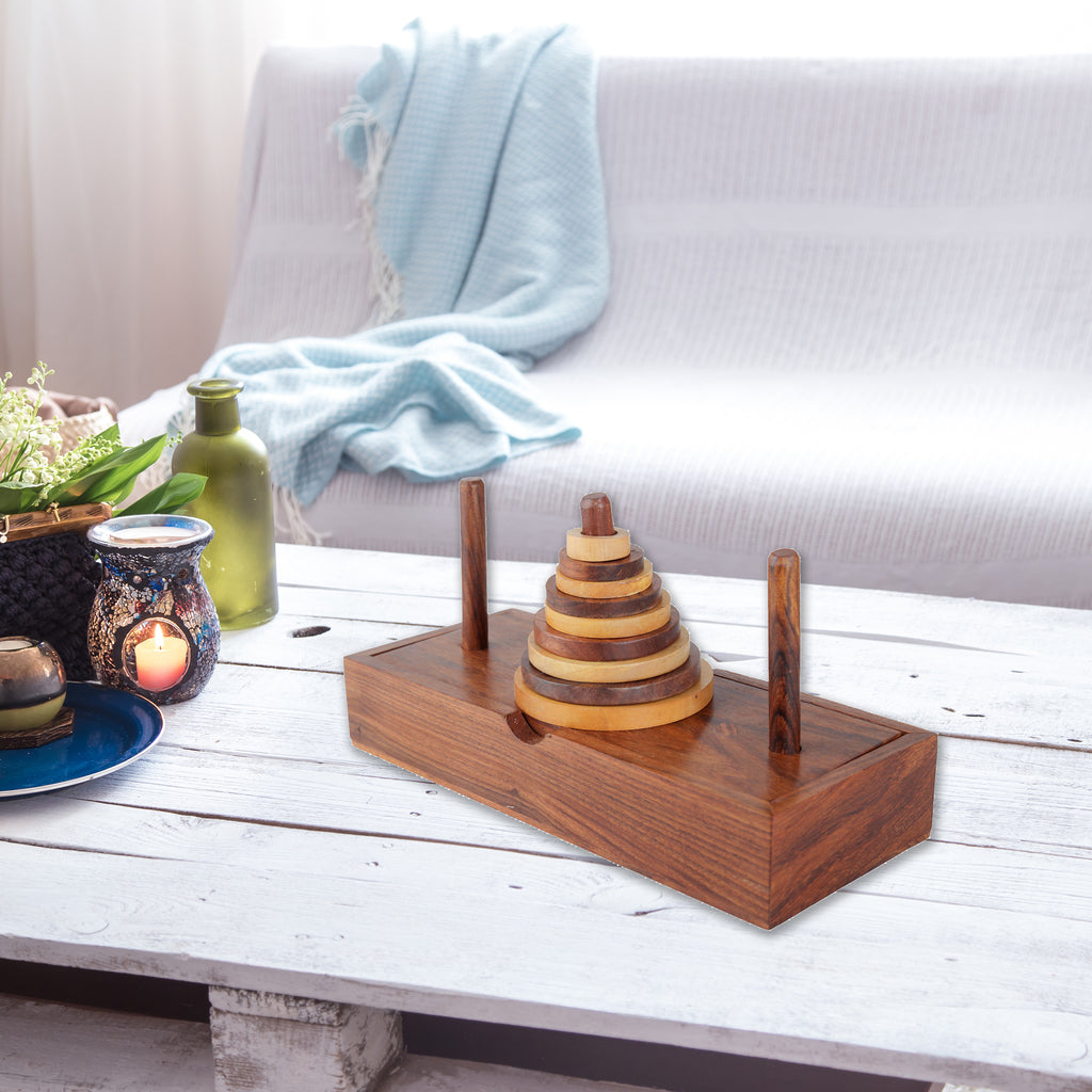 Handmade Wooden 9-Loops Tower of Hanoi Puzzle Game