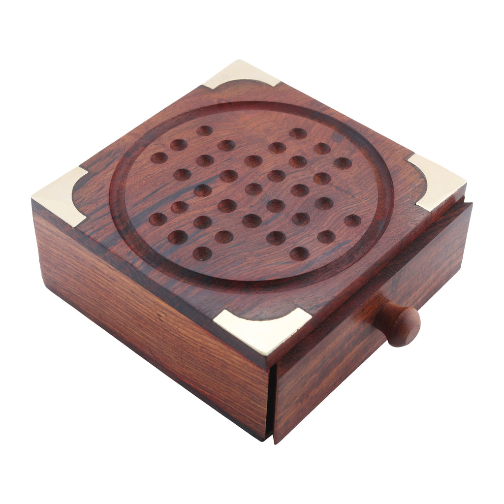 Handmade Indian Wooden Solitaire Board Game with Metal Steel Balls