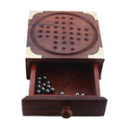 Handmade Indian Wooden Solitaire Board Game with Metal Steel Balls