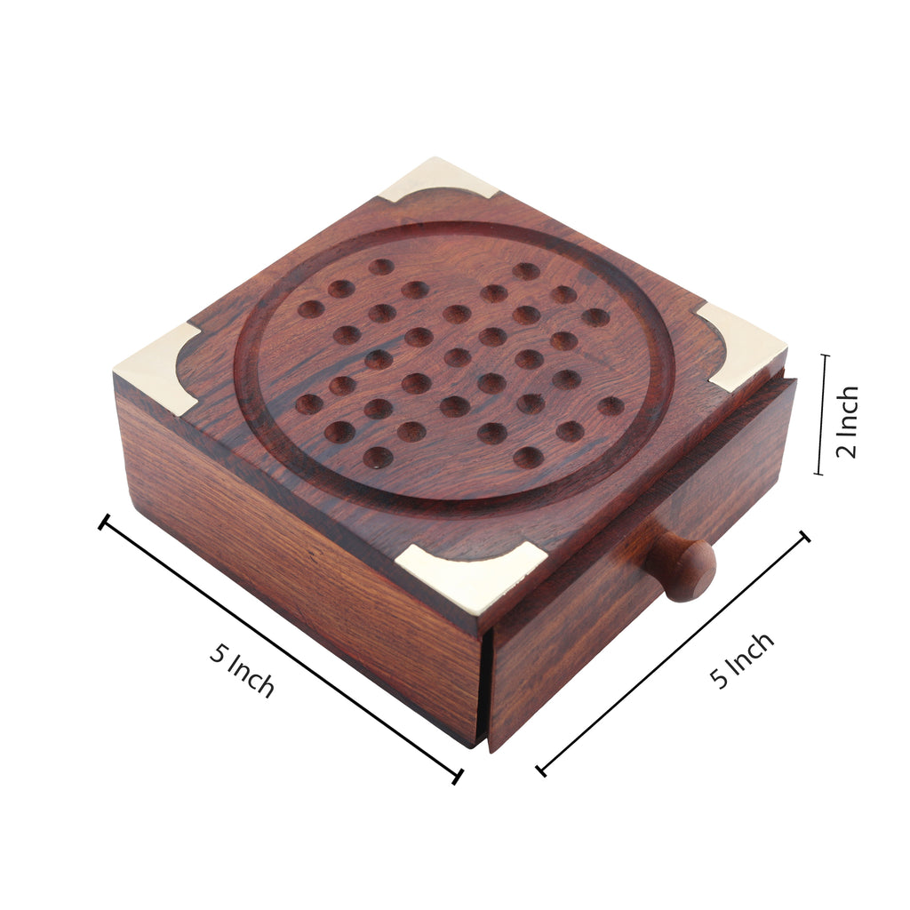 Handmade Indian Wooden Solitaire Board Game with Metal Steel Balls