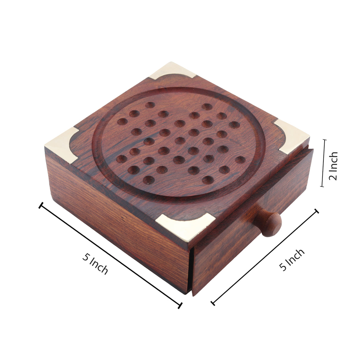 Handmade Indian Wooden Solitaire Board Game with Metal Steel Balls