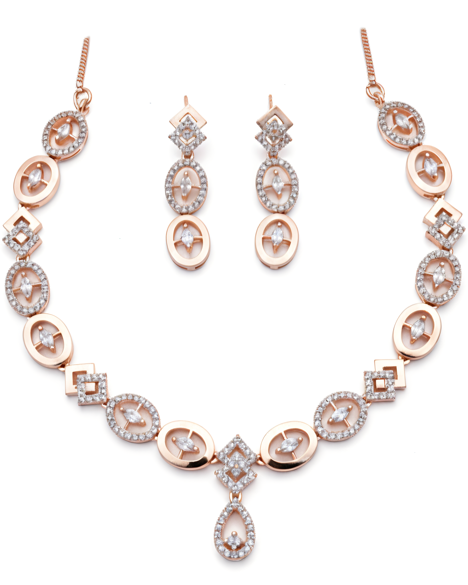 Rose Gold Geometric Oval Set