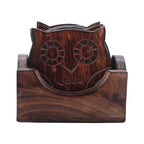 Wooden Crafted Coaster Set Of 6 With Coasters Holder (Owl Shape)