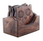 Wooden Crafted Coaster Set Of 6 With Coasters Holder (Owl Shape)