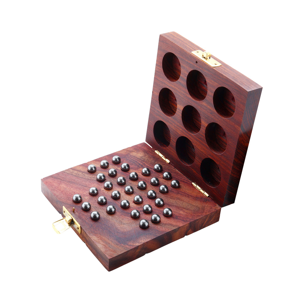 Wooden Tic Tac Toe and Solitaire Board Game Noughts and Crosses Tic Tac Toe Solitaire 2-in-1 Travel Board Game