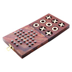 Wooden Tic Tac Toe and Solitaire Board Game Noughts and Crosses Tic Tac Toe Solitaire 2-in-1 Travel Board Game