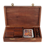 Wooden Playing Card Box with 5 Dice & 28 Dominoes Tiles Game Set Deck Pack Case Holder Storage Accessories Organizer with Playing Card