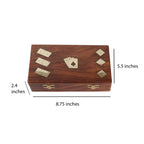 Wooden Playing Card Box with 5 Dice & 28 Dominoes Tiles Game Set Deck Pack Case Holder Storage Accessories Organizer with Playing Card