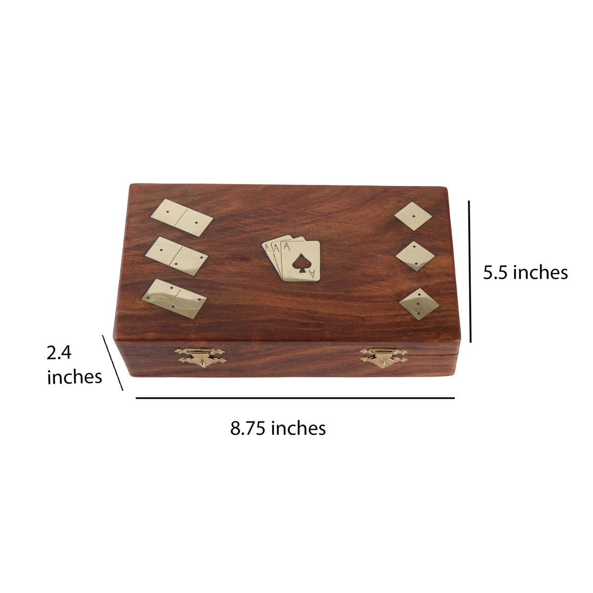 Wooden Playing Card Box with 5 Dice & 28 Dominoes Tiles Game Set Deck Pack Case Holder Storage Accessories Organizer with Playing Card
