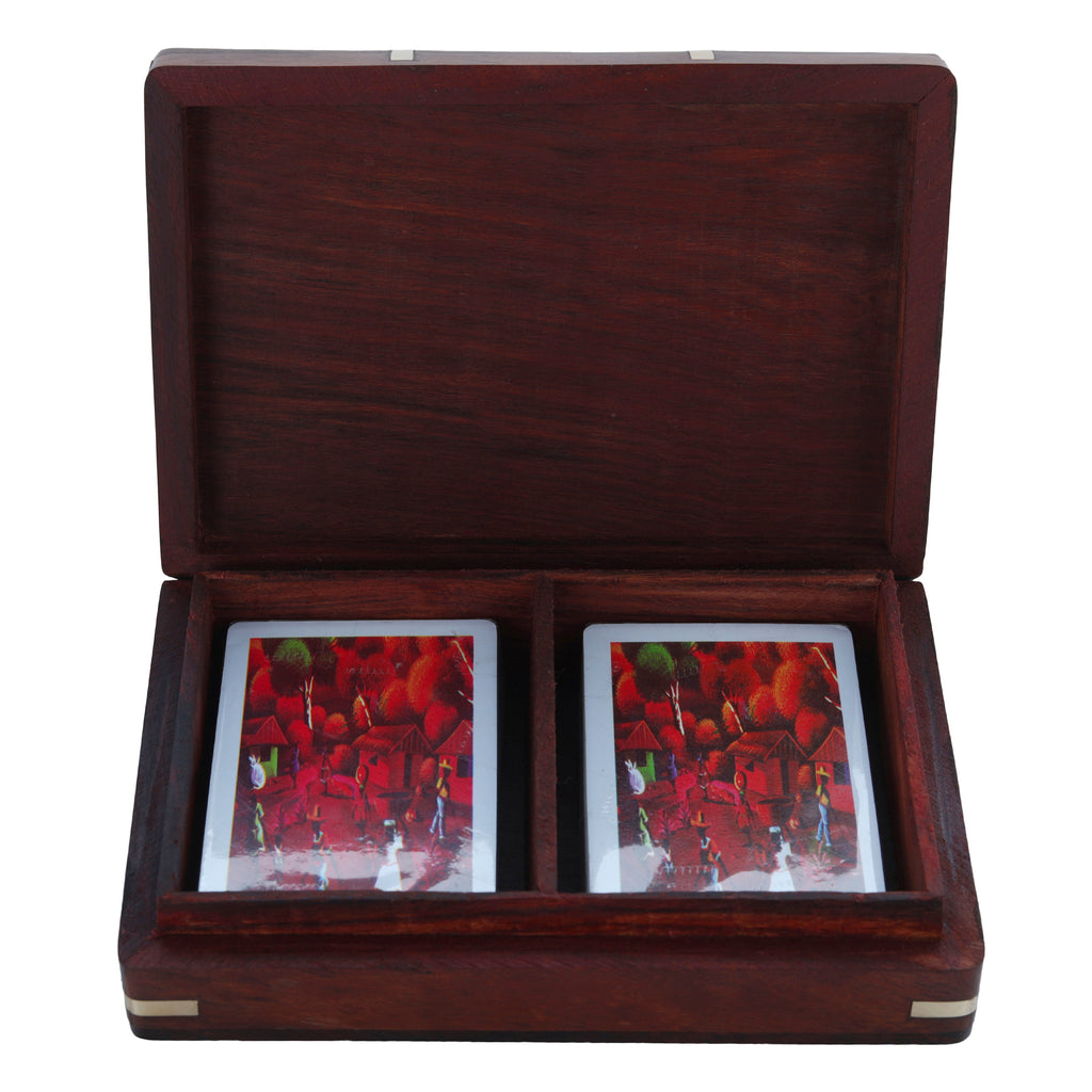 Playing Card Box with Two Set of Playing Cards | Combo Deal | Wooden Playing Card Box