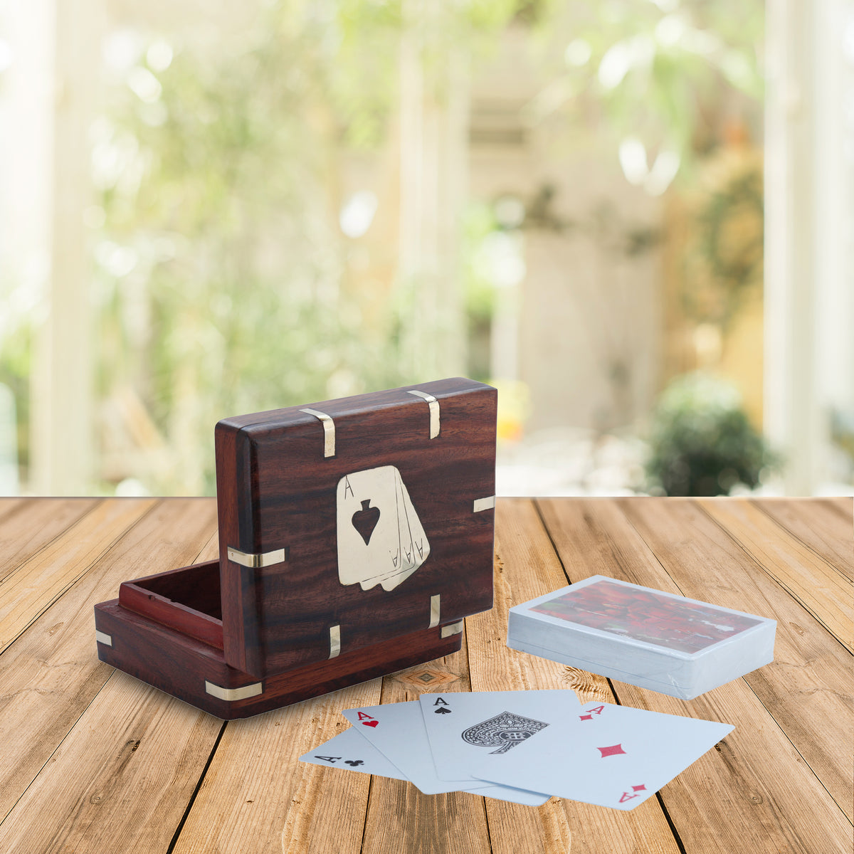Wooden Playing Card Box with Free Playing Cards