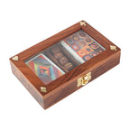 Playing Cards Set of 2 in Handmade Wooden Storage Box Case Holder with 5 dice