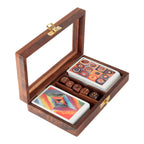 Playing Cards Set of 2 in Handmade Wooden Storage Box Case Holder with 5 dice