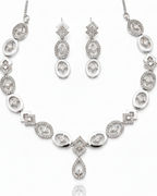 Rhodium Geometric Oval Set