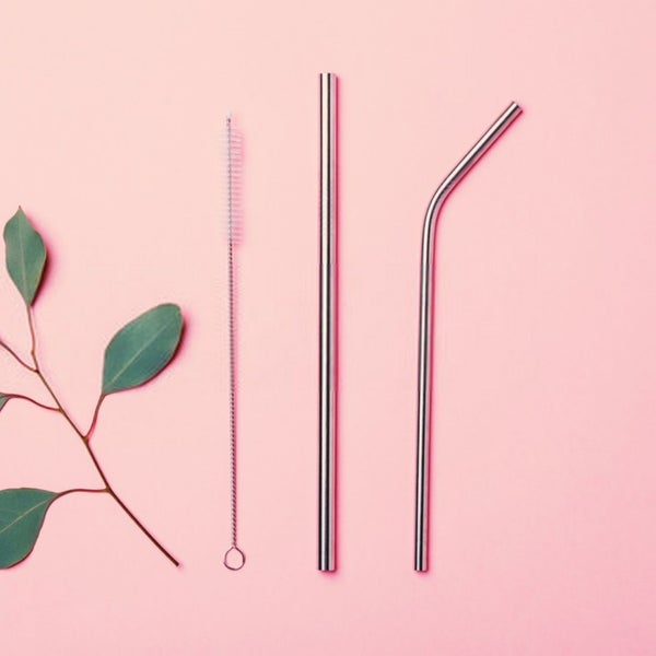 Steel Straws | Reusable Straws 2 Bent + 2 Straight + 1 Cleaner + 1 Pouch | Eco friendly Straws