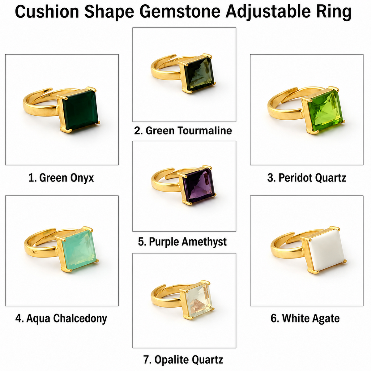 Cushion Shape Gemstone Adjustable Ring
