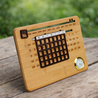 Reusable Bamboo Perpetual Calendar with Clock for Desk – Sustainable & Elegant Office Decor