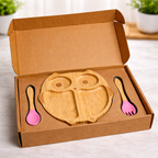 Owl Shape Bamboo Feeding Plate with Fork & Spoon - Festive Gifting The Bamboo Bae