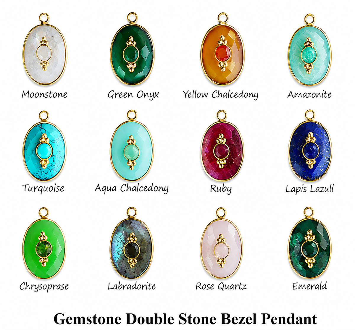 Gemstone Double Stone Bezel Pendant