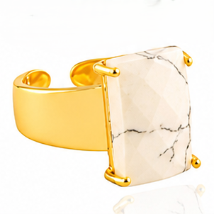 Rectangle Gemstone Wide Band Rings