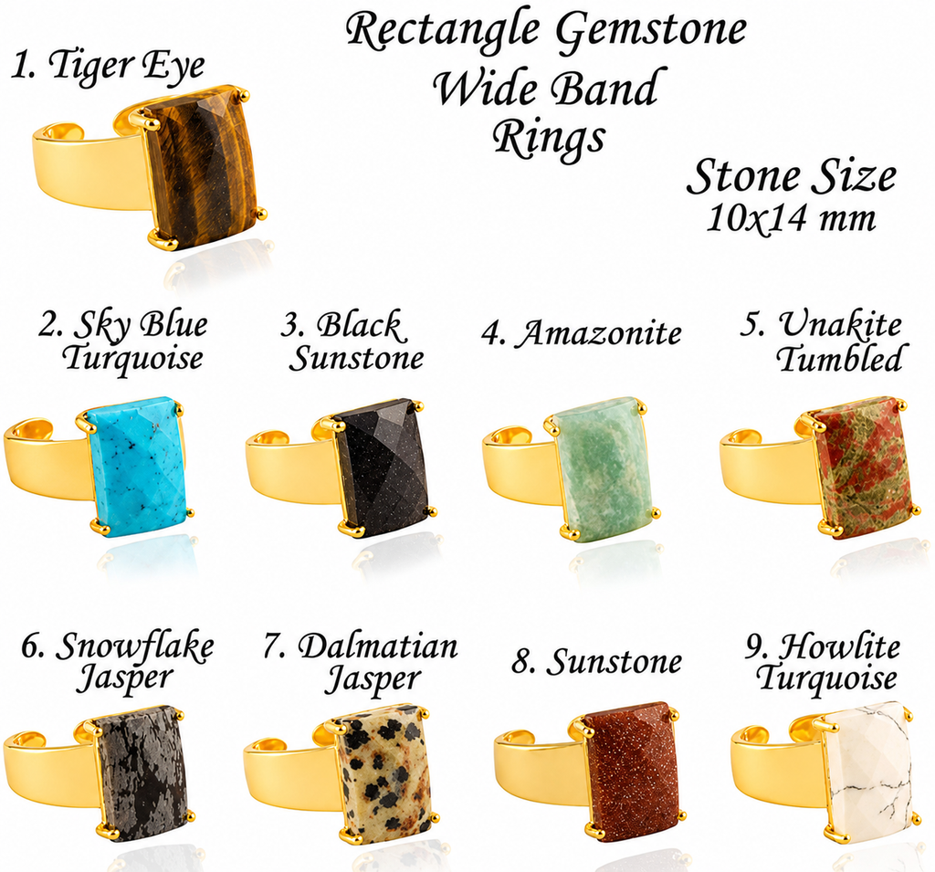 Rectangle Gemstone Wide Band Rings