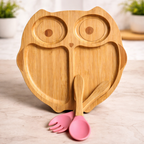 Owl Shape Bamboo Feeding Plate with Fork & Spoon - Festive Gifting The Bamboo Bae