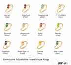Gemstone Adjustable Heart Shape Rings