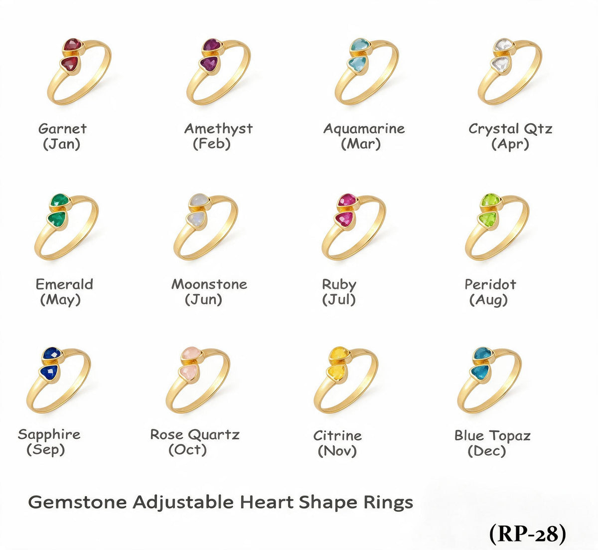 Gemstone Adjustable Heart Shape Rings