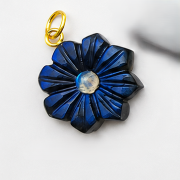 Gemstone Double Stone Flower Carving Pendant