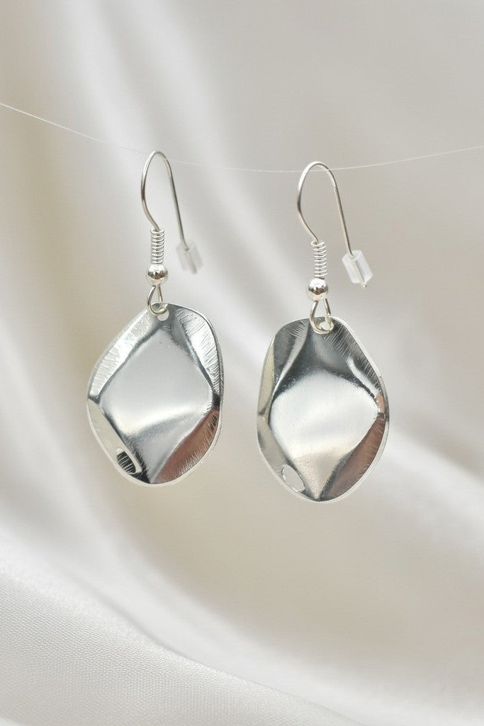 Silver Plated Irregular Hammered Drop Earrings