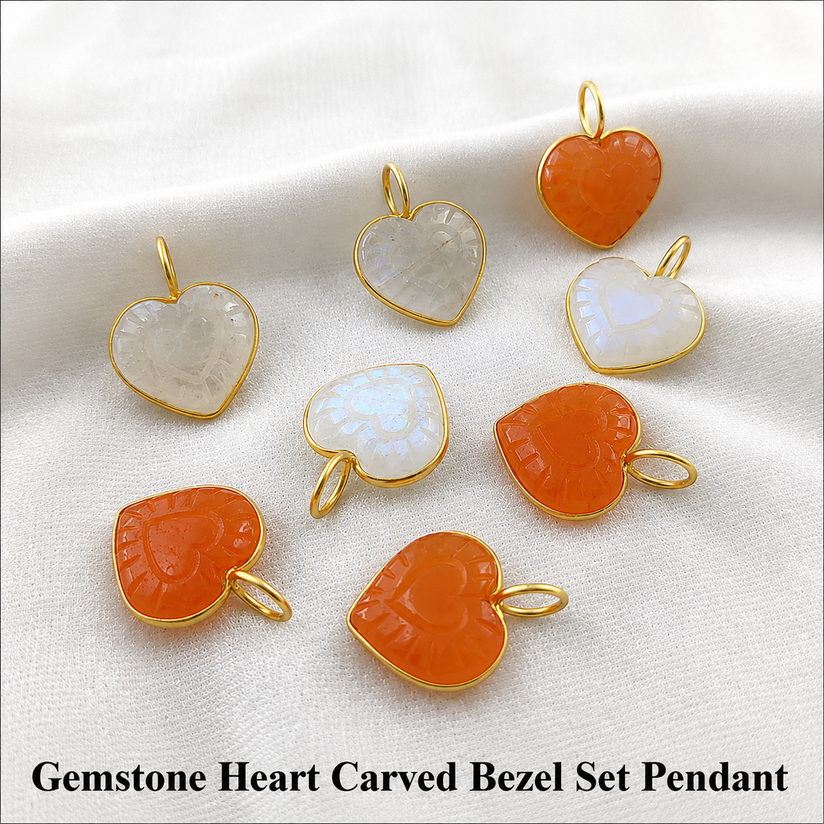 Gemstone Heart Carved Bezel Set Pendant