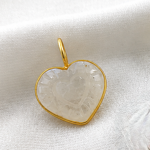 Gemstone Heart Carved Bezel Set Pendant