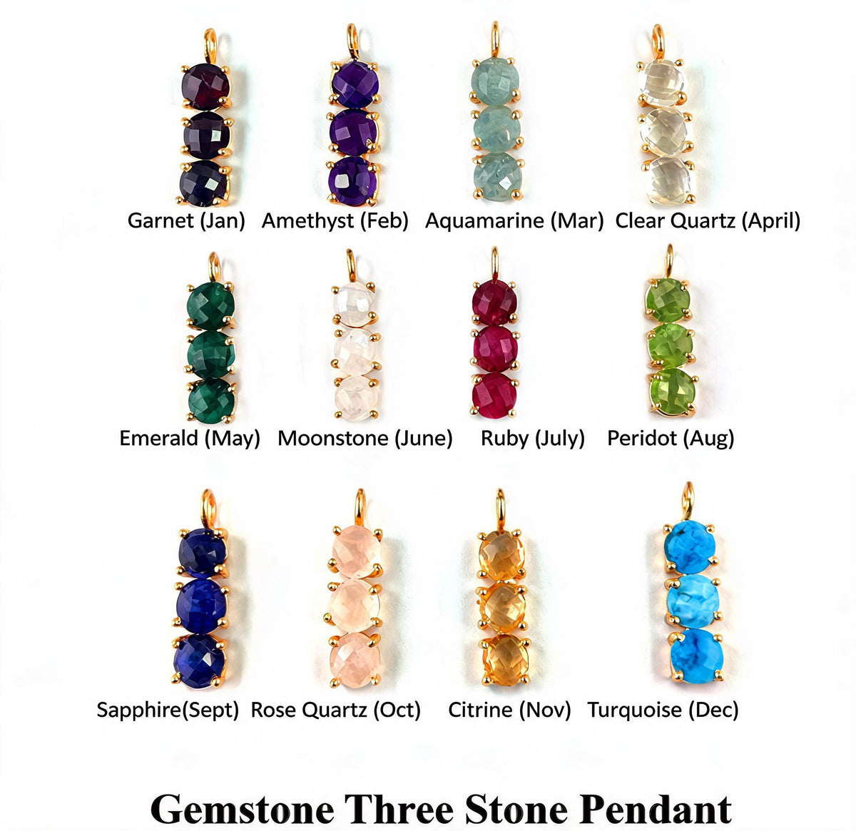Gemstone Three Stone Pendant