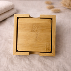 Bamboo Coaster Set with Holder | Natural Wooden Tea & Coffee Coasters (Reusable & Eco-Friendly)