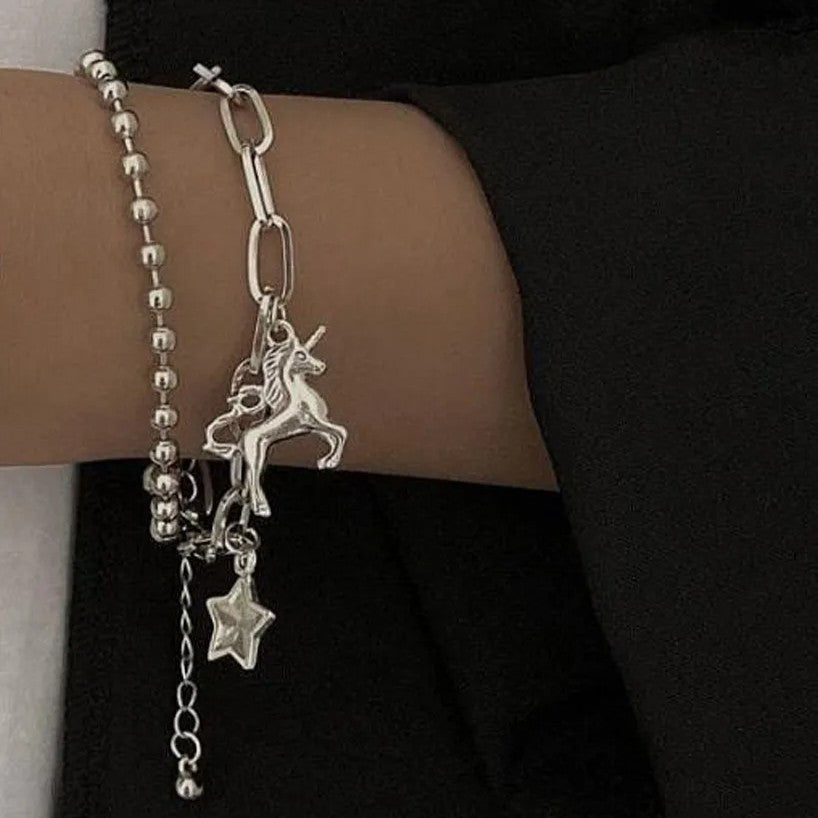 Unicorn and star style multilayer, bracelets for women, &, girlsColor specifications :- Silver  only