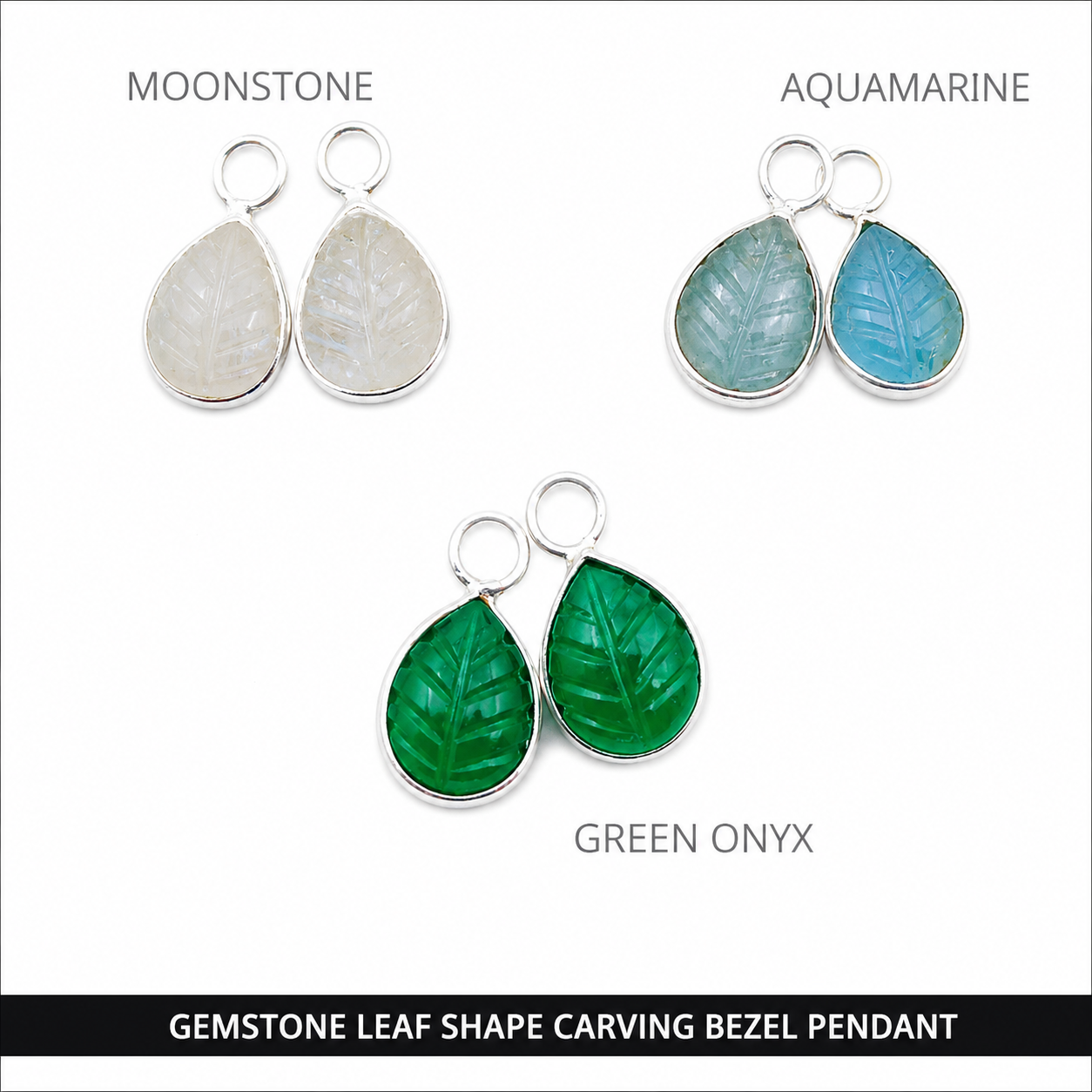 GEMSTONE LEAF SHAPE CARVING BEZEL PENDANT