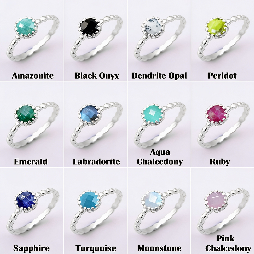 Round Gemstone Sterling Silver Ring