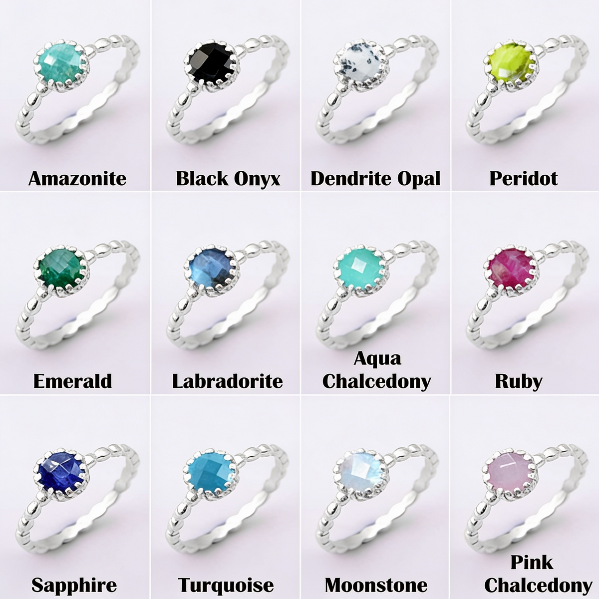 Round Gemstone Sterling Silver Ring