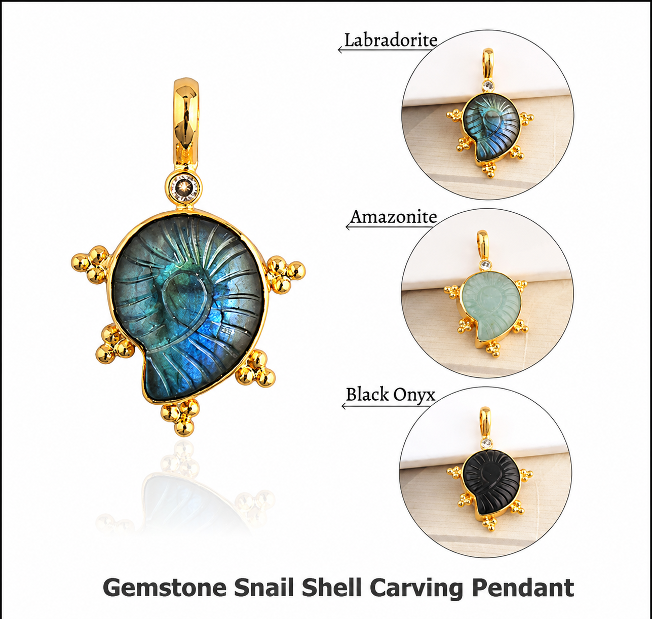 Gemstone Snail Shell Carving Pendant