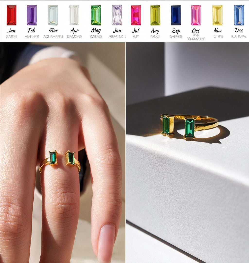 Double Emarald Side Open Ring