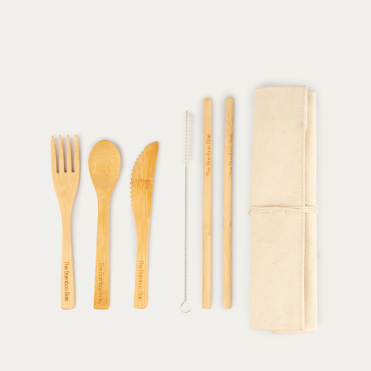 Bamboo Cutlery Set with Canvas Pouch – Reusable Travel Essentials - The Bamboo Bae