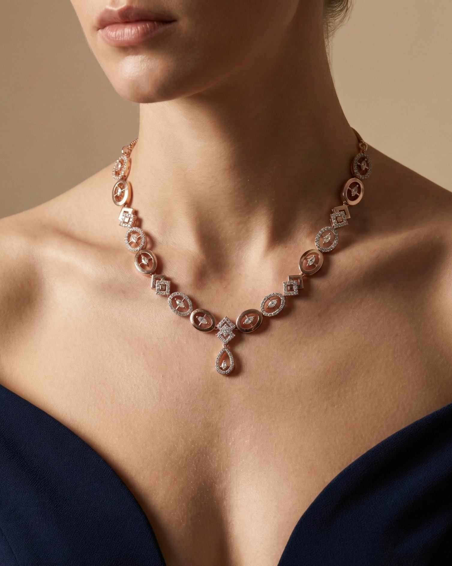 Rose Gold Geometric Oval Set