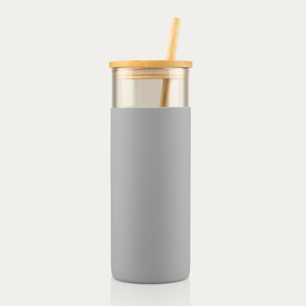 Glass Sipper with Bamboo Lid & Straw – Tumbler with Sleeve - The Bamboo Bae