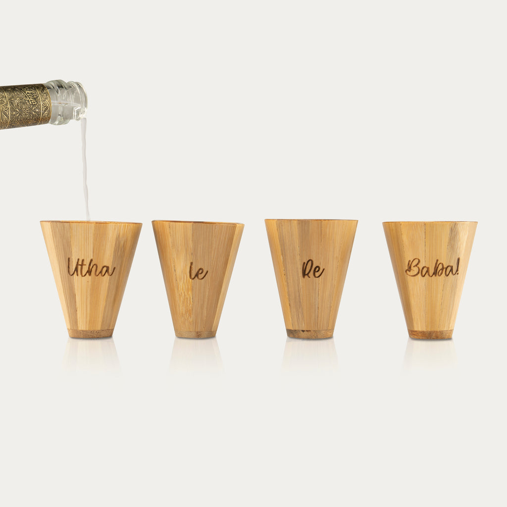 Bamboo Shot Glasses Set of 4 | Handmade Vodka Glasses | Unique Wooden Tequila Shot Glasses