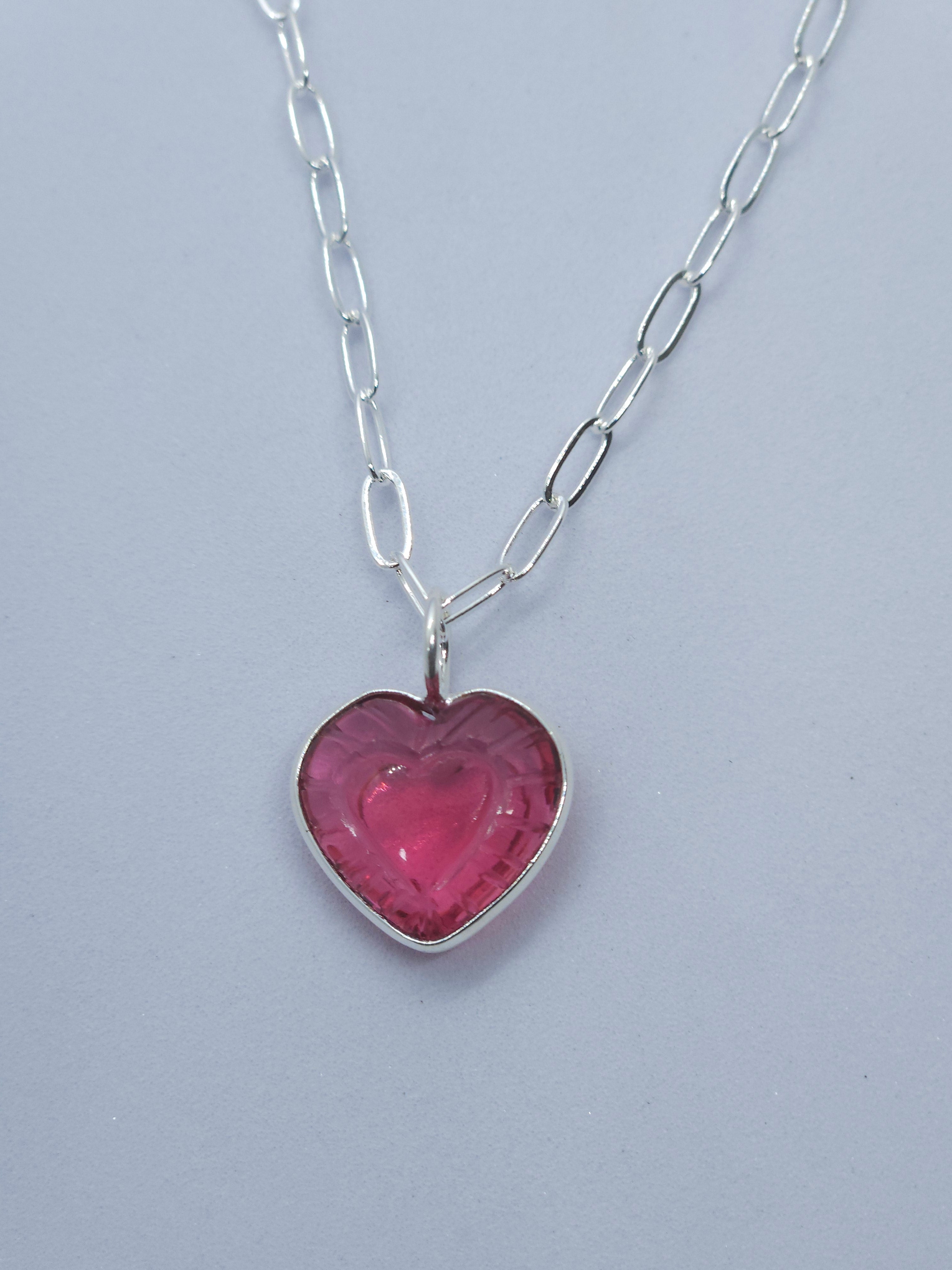 Pink Quartz Heart Carved with Necklace