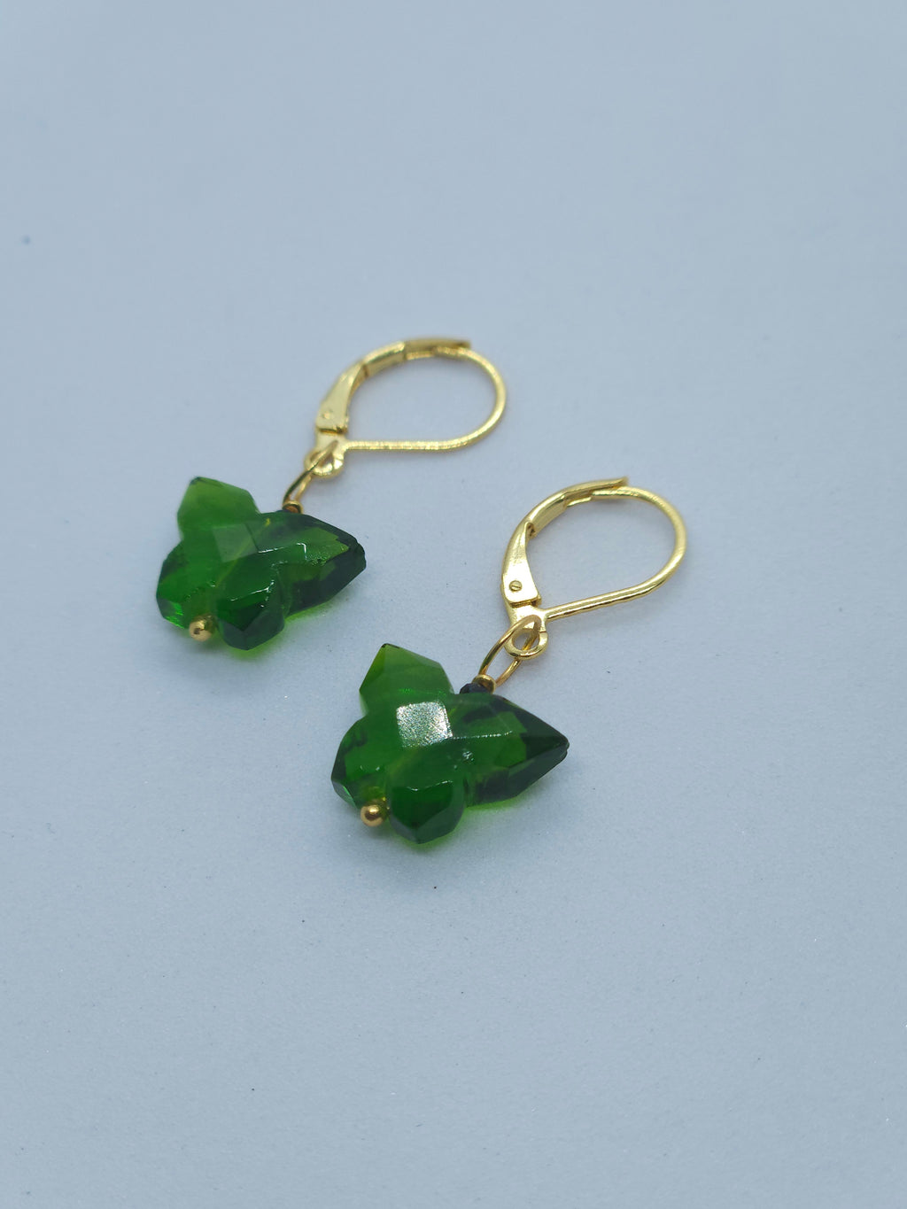 Green Quartz Butterfily Earrings with Normal Ear wire